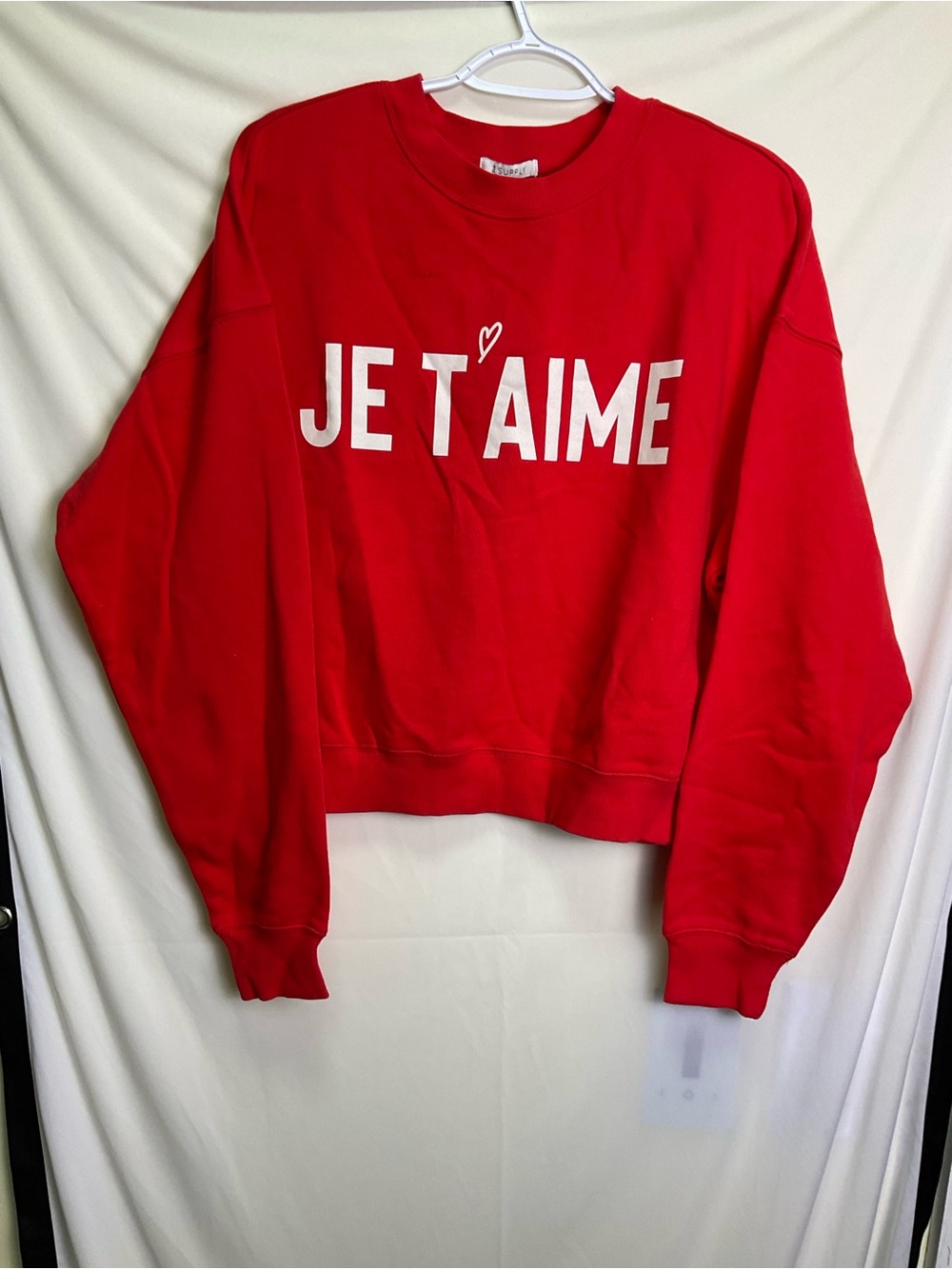 Z Supply Cherry Red 'Je T'aime' Crewneck Sweatshirt